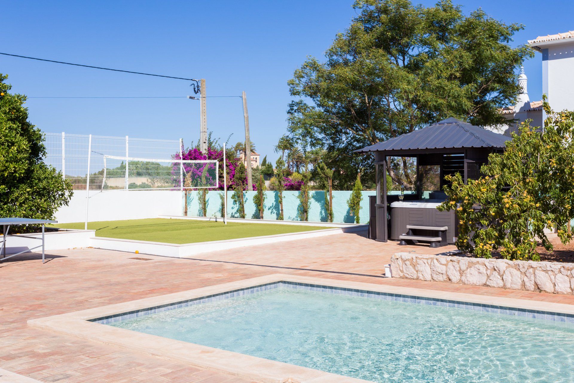 Algarve villa pool at dusk